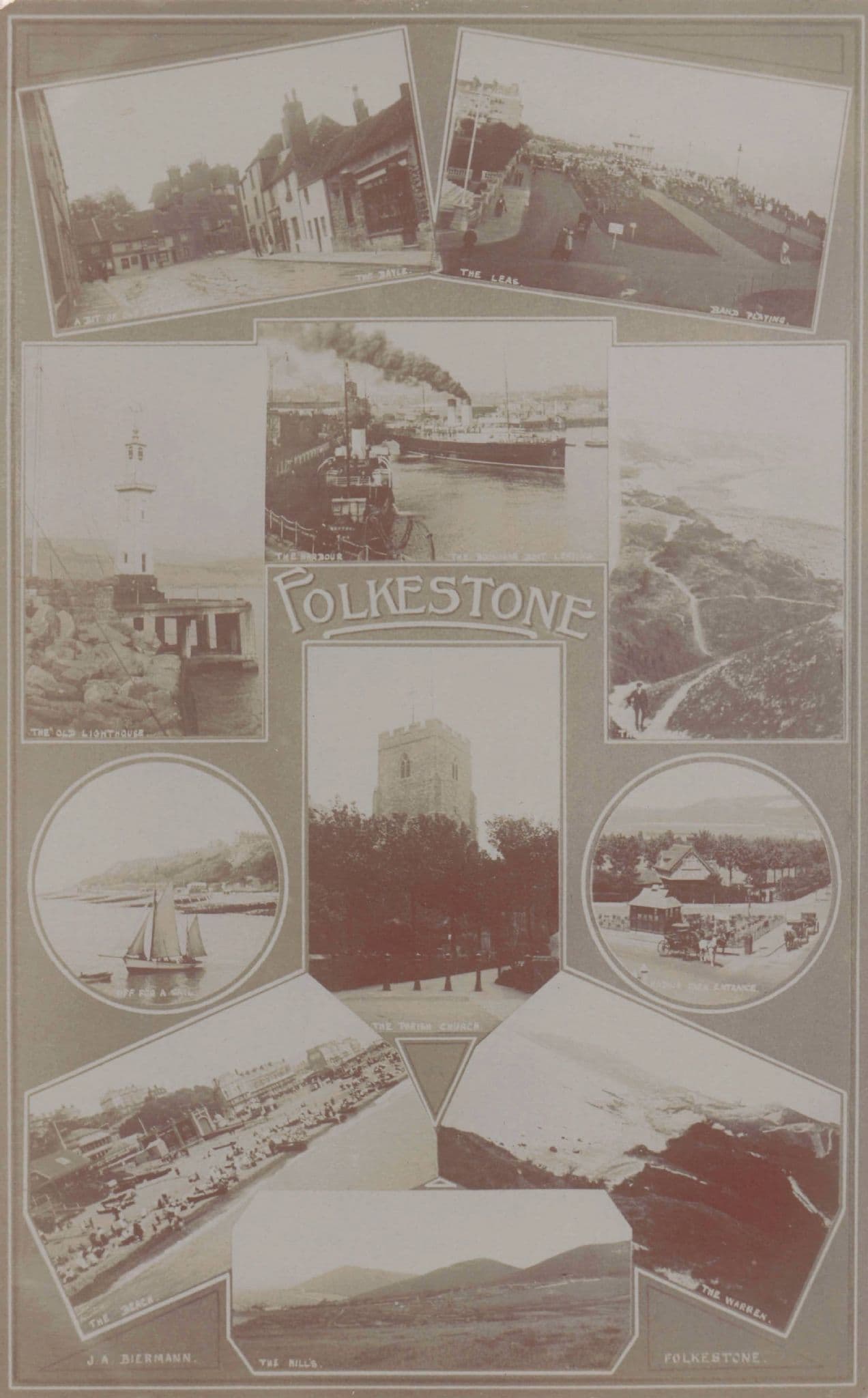 Folkestone Kent Ship Harbour Beach Shops Faded But Early Real Photo Postcard