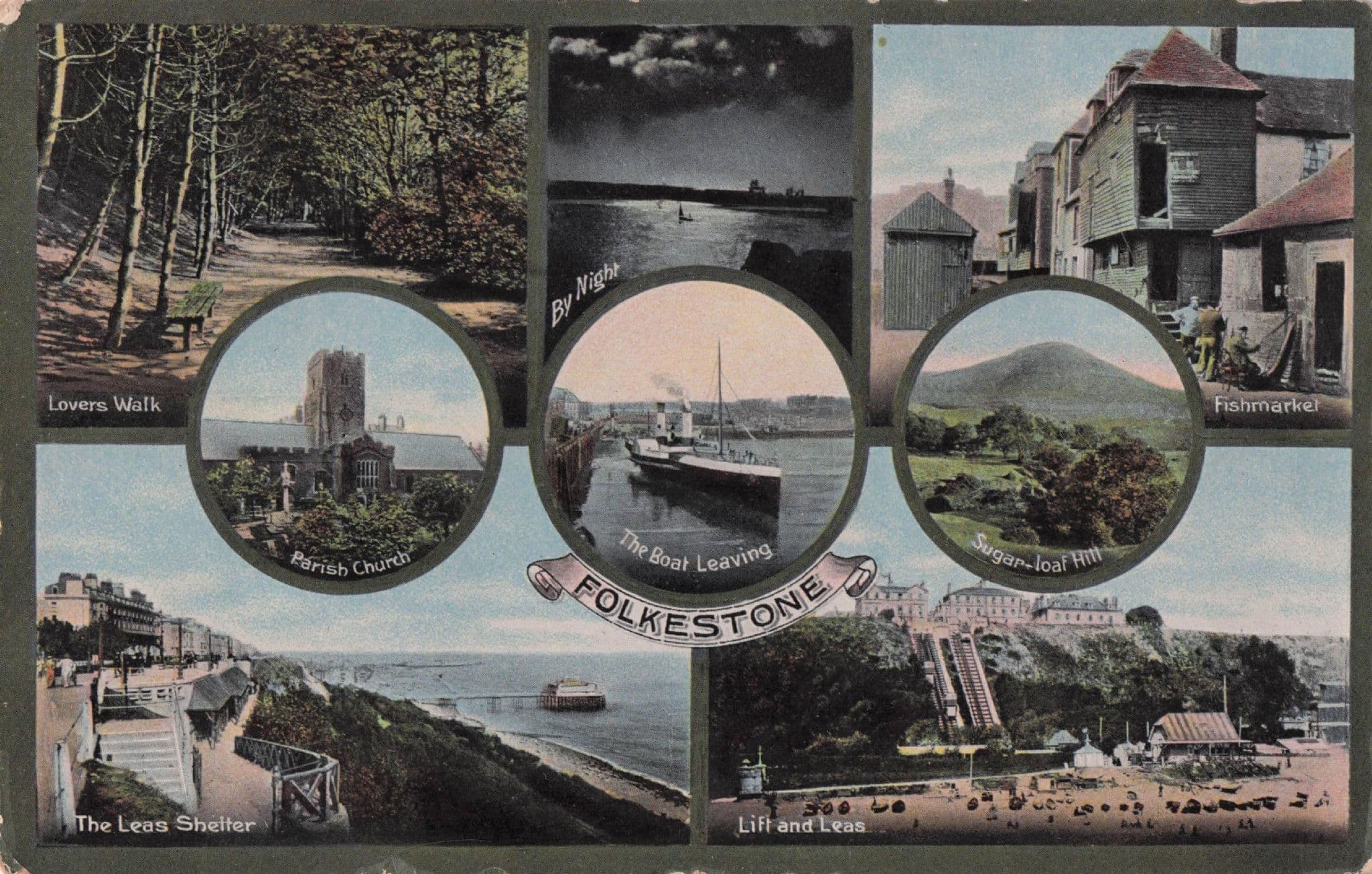 Folkestone Kent WW1 1914 Ship Antique Postcard