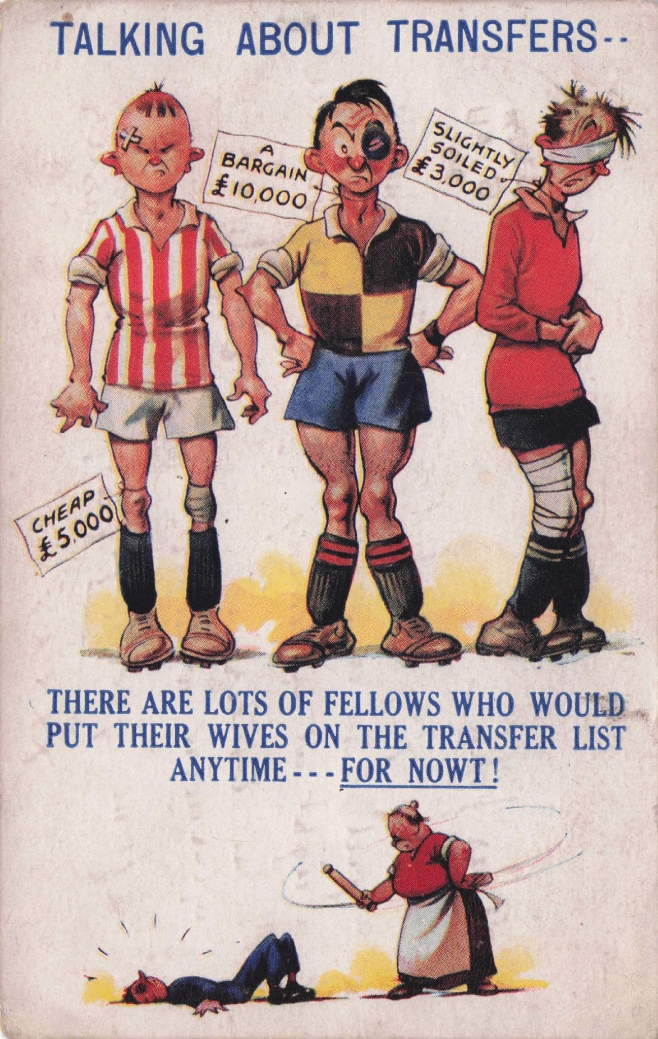 Football Rugby Player Transfers Domestic Violence Old Comic Postcard
