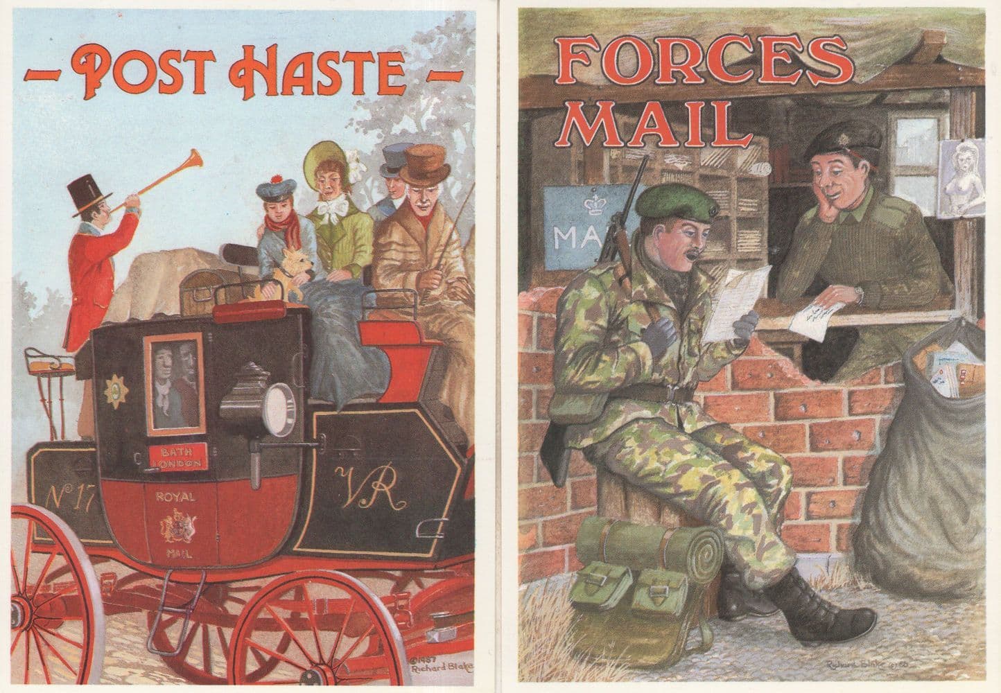 Forces Mail Post Haste 2x Royal Mail Poster Advertising Postcard s
