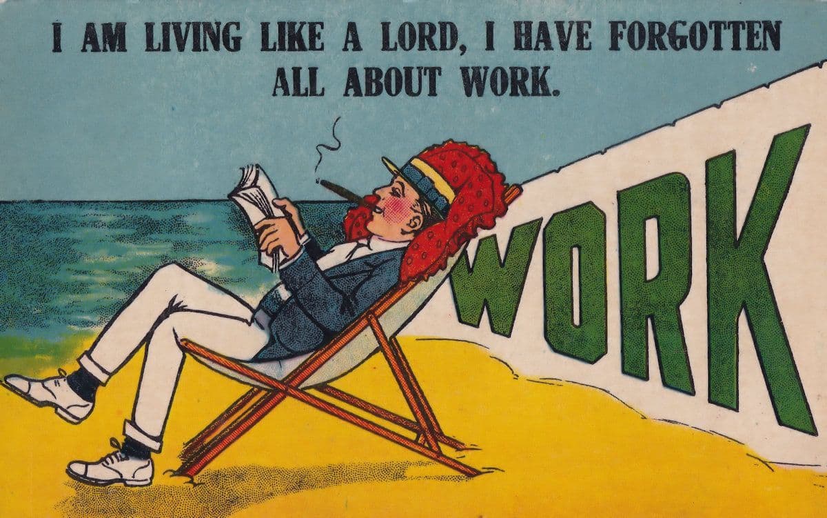 Forgetting Forgot About Work Old Comic Beach WW1 War Postcard
