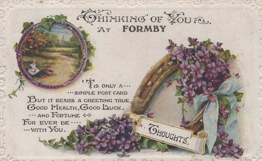 Formby Liverpool Antique Greetings from School Road Old Postcard
