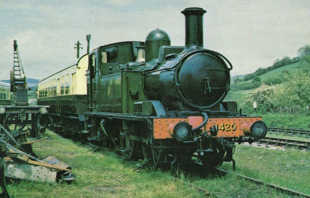 Former GW 0-4-2T No 1420 at Buckfastleigh Dart Valley Train Postcard