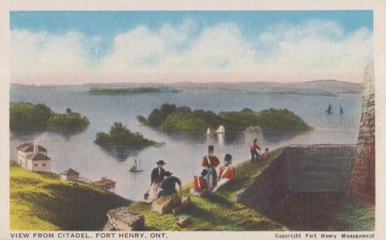 Fort Henrt Ontario Military Uniform View From Citadel Painting Canadian Postcard