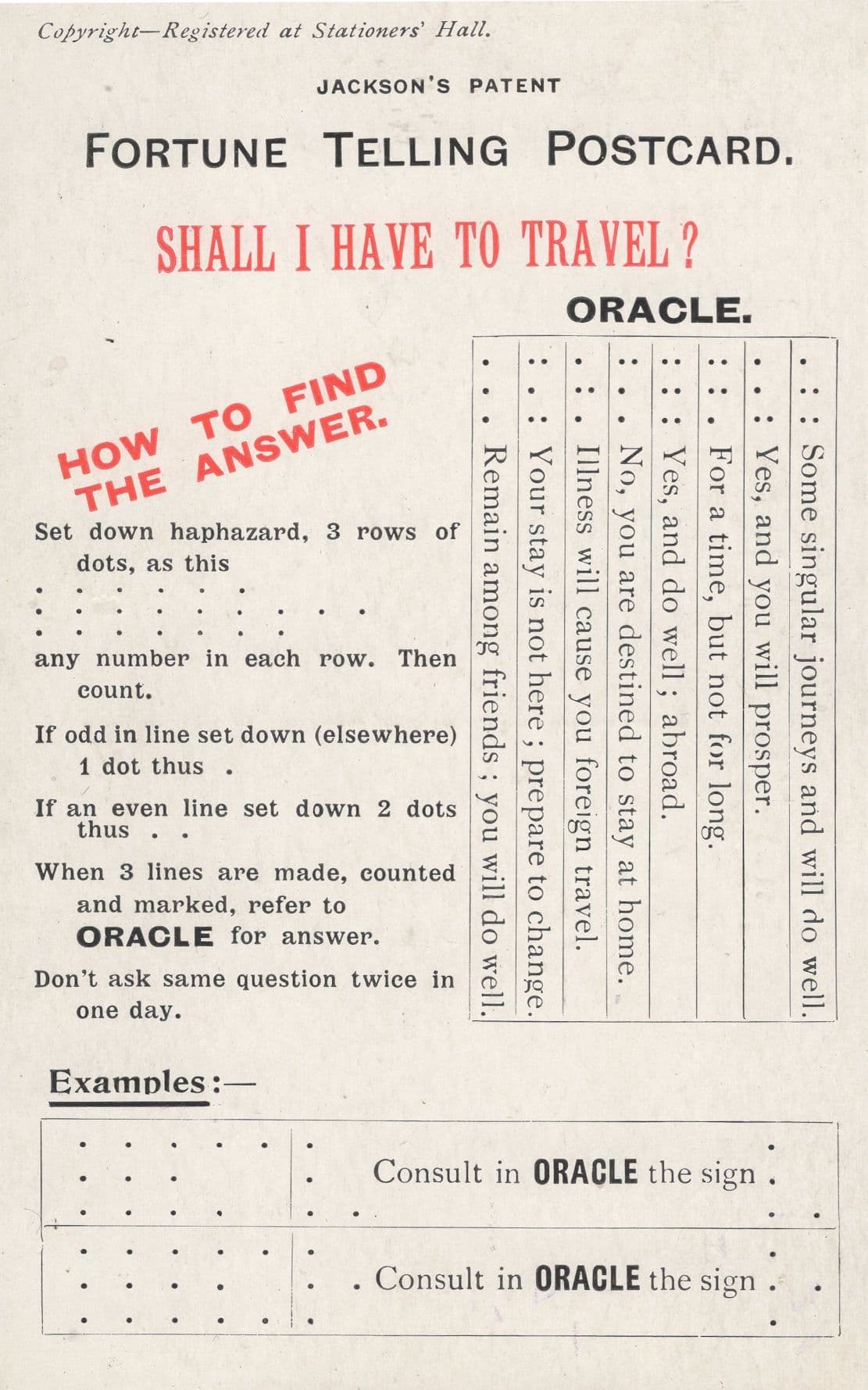 Fortune Telling Oracle Should I Travel Mystic Divination Old Postcard