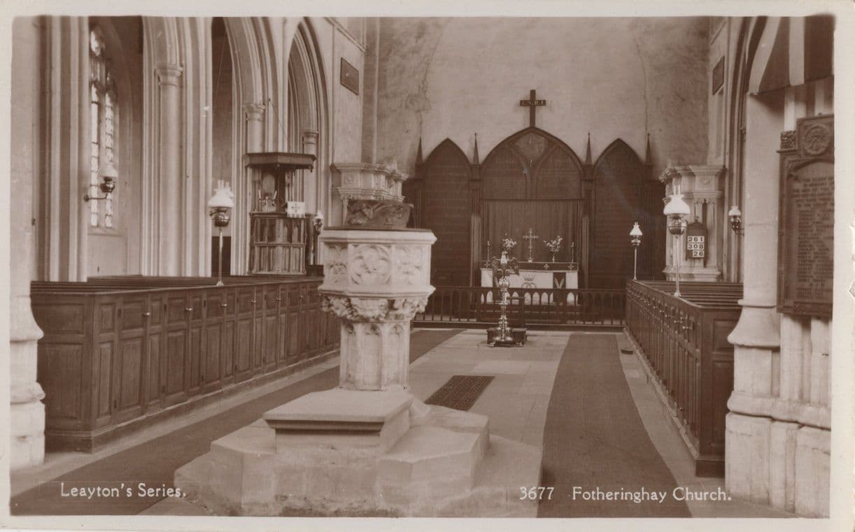 Fotheringhay Church Interior Old Northampton RPC Postcard