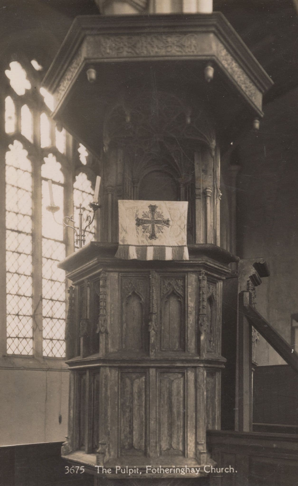 Fotheringhay Church Pulpit Northampton Old Real Photo Postcard
