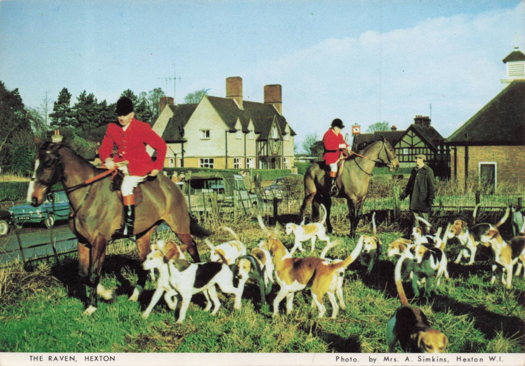 Fox Hunting Meet at the Raven Hexton Herts Vintage Postcard