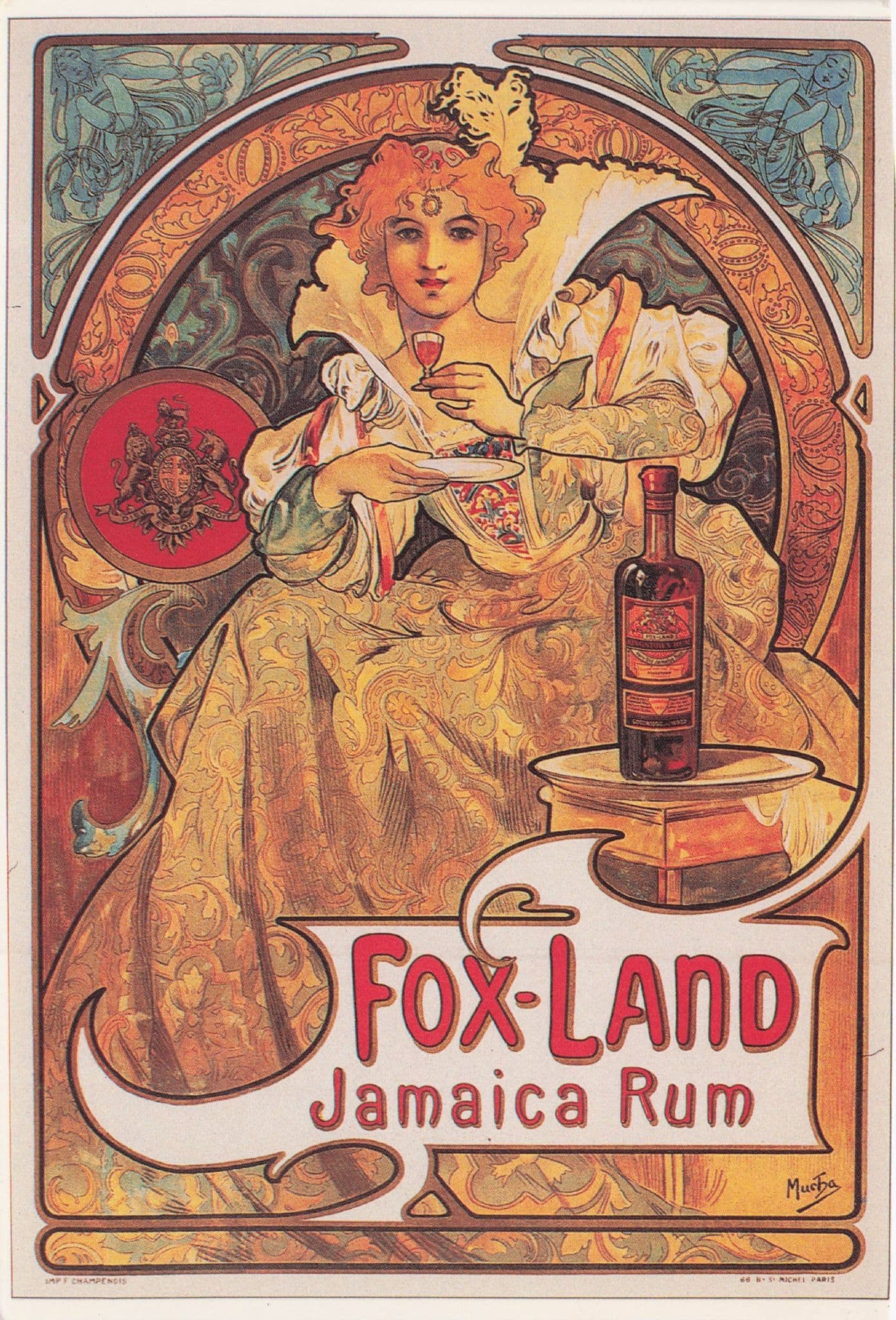Foxland Jamaica Rum Old Glamour Lady Alcohol Poster Postcard