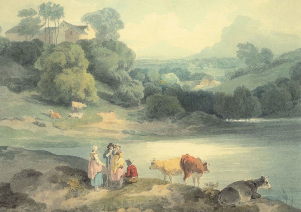 Francis Wheatley Figures & Cattle By A Lake 1795 Painting Postcard