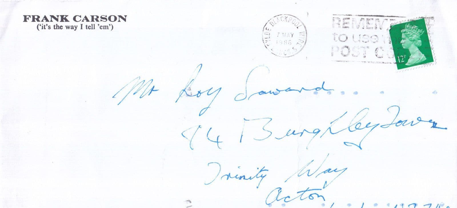 Frank Carson Comedian Its The Way I Tell Em Rare Official Hand Signed Envelope