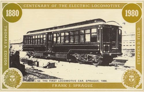 Frank J Sprague First Locomotive Car 1896 Train Railway Postcard