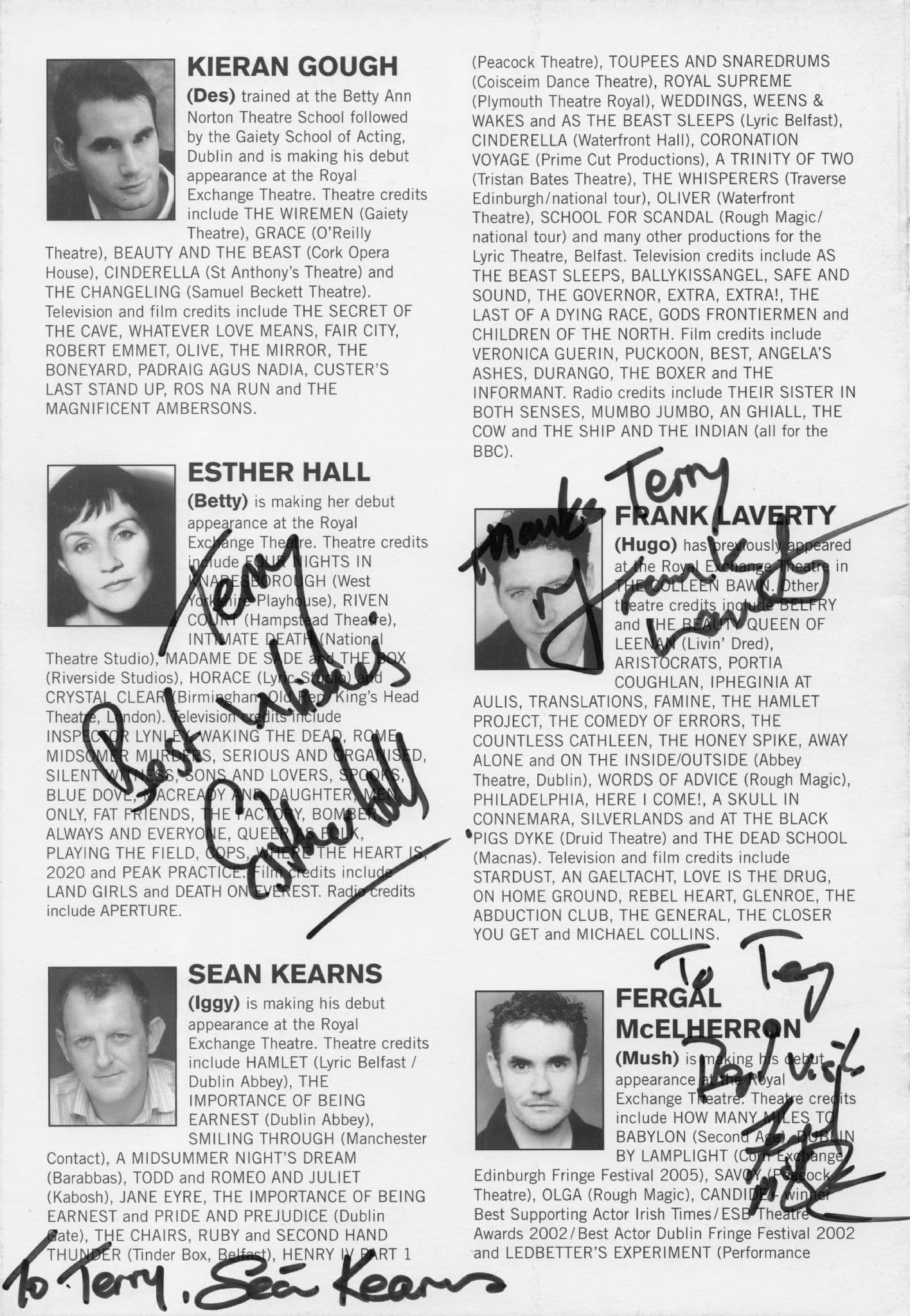 Frank Laverty Sean Kearns Esther Hall Fergal McElherron Hand Signed Page