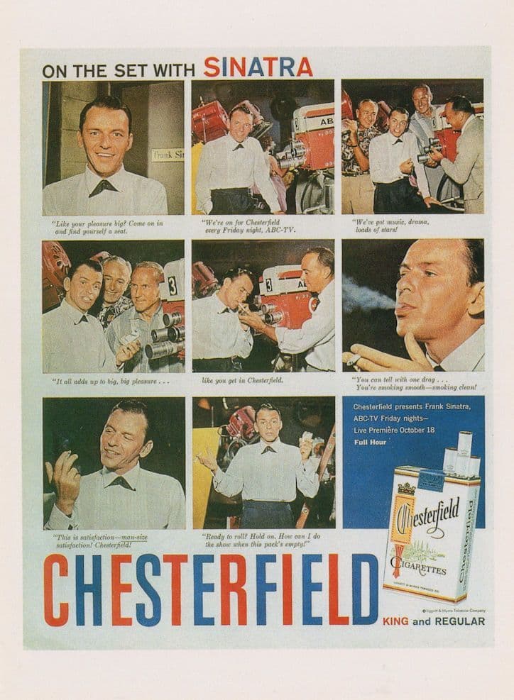 Frank SInatra Smoking Chestefield Cigarettes TV Show Advertising Postcard