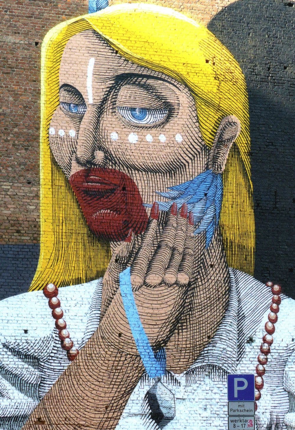 Frankfurt German Prostitute Street Art Graffiti Dont Park Here Sign Postcard