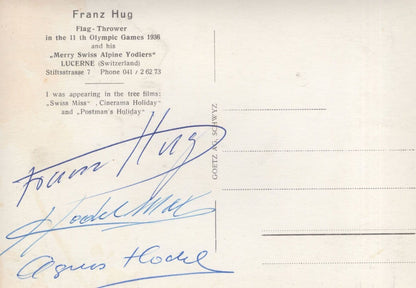 Franz Hug MULTI Olympic Games Swiss King Flag Thrower Hand Signed Photo Postcard