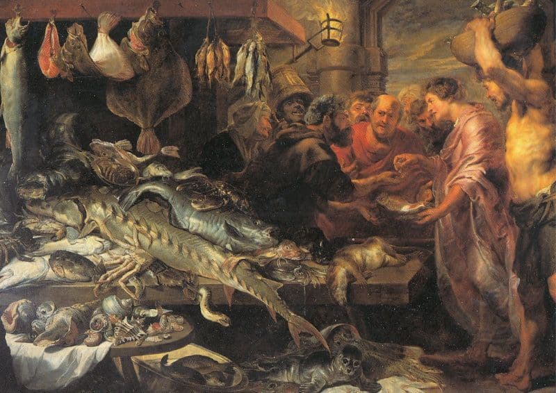Franz Synders German Fish Market in 1618 Painting Postcard
