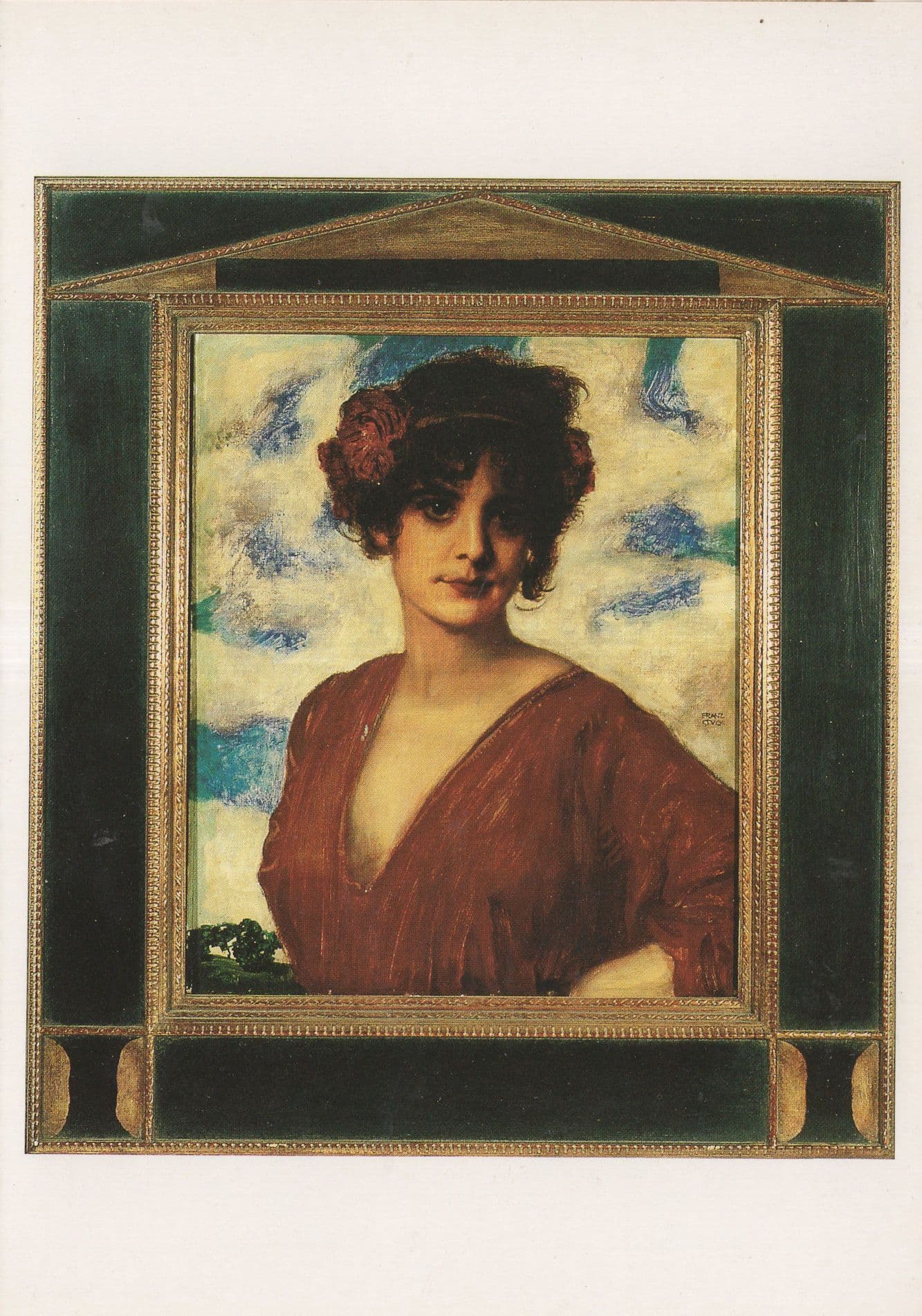 Franz Von Stuck Lady In Red Rare Painting Postcard
