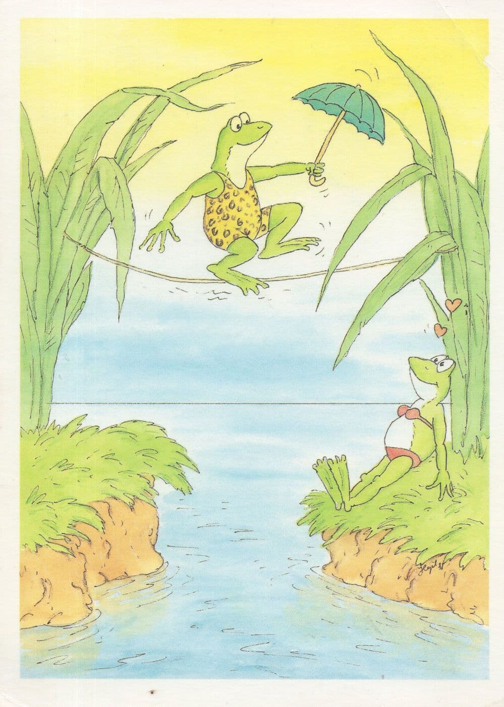 Fred Astaire Dancing Frog On Circus Tightrope German Comic Postcard