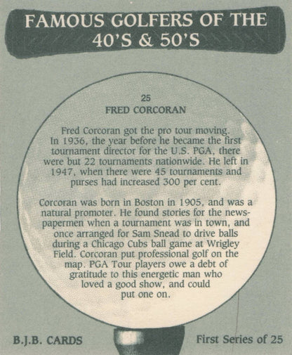 Fred Corcoran Famous Golfers Of The 40s & 50s Golf Trade Photo Card