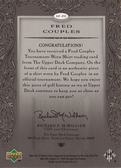 Fred Couples Authentic Fabrics 2005 Golf Upper Deck Worn Shirt Card