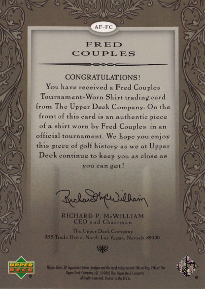 Fred Couples Authentic Fabrics 2005 SP Golf Upper Deck Worn Shirt Card
