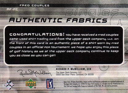 Fred Couples Authentic Fabrics Singles 2003 Golf Upper Deck Worn Shirt Card