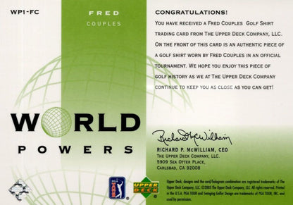 Fred Couples Authentic World Powers Golf Upper Deck Relic Shirt Card