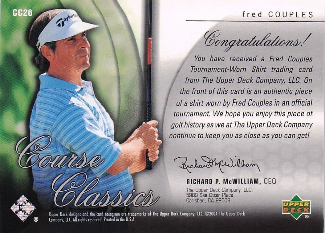 Fred Couples Course Classics 2004 Authentic Tournament Upper Deck Golf Shirt Card
