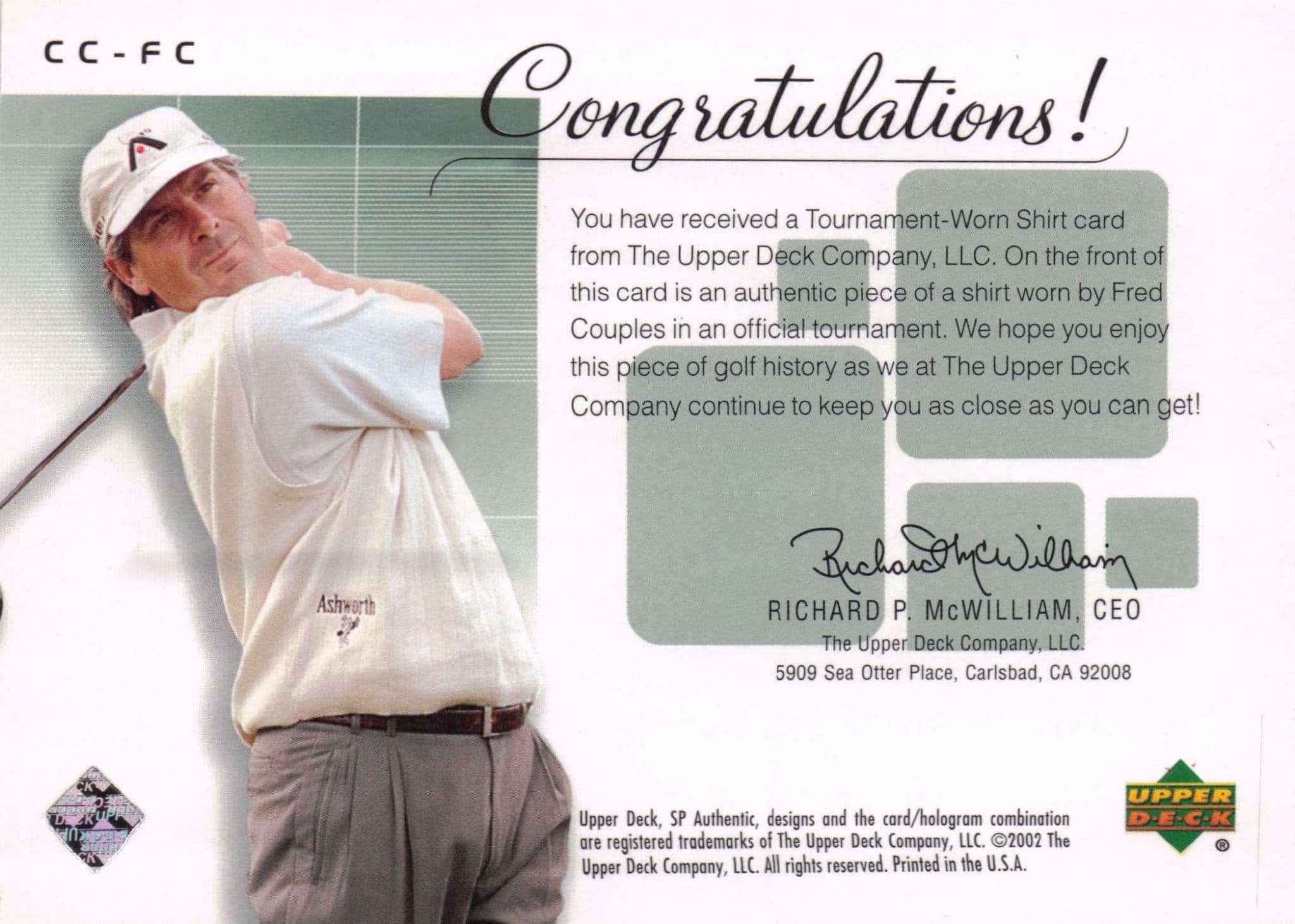 Fred Couples Course Classics Upper Deck 2002 Real Relic Golf Shirt Card