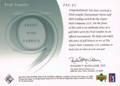 Fred Couples Front 9 Fabric 2002 Upper Deck Authentic Shirt Card