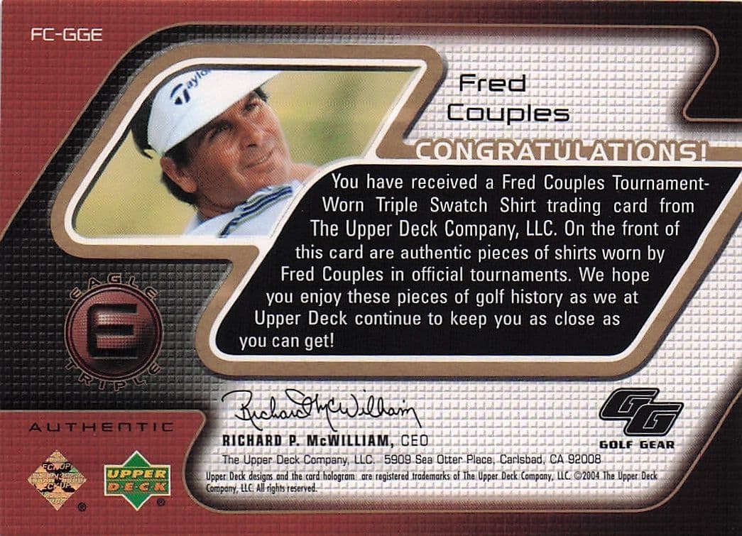 Fred Couples  Golf Gear 2004 Authentic TRIPLE Real Shirt Swatch Upper Deck Card