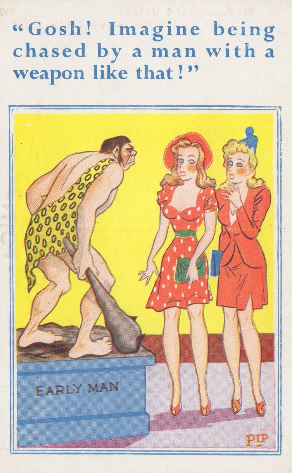 Fred Flinstone Style Caveman Club Statue Comic Postcard