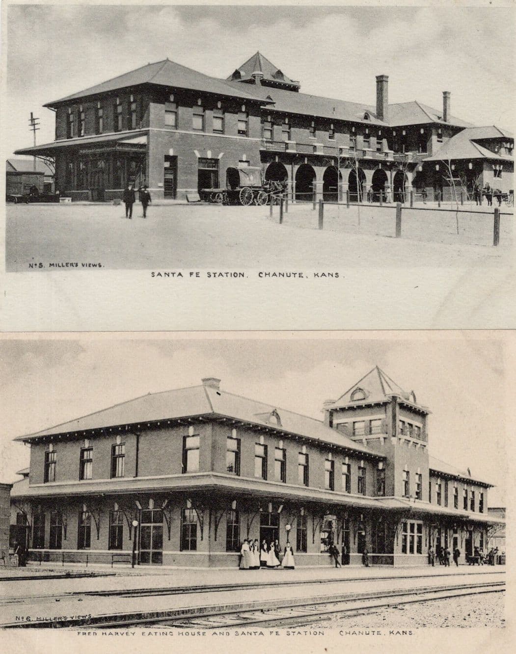 Fred Harvey Eating House Santa Fe Station USA 2x Old Postcard s