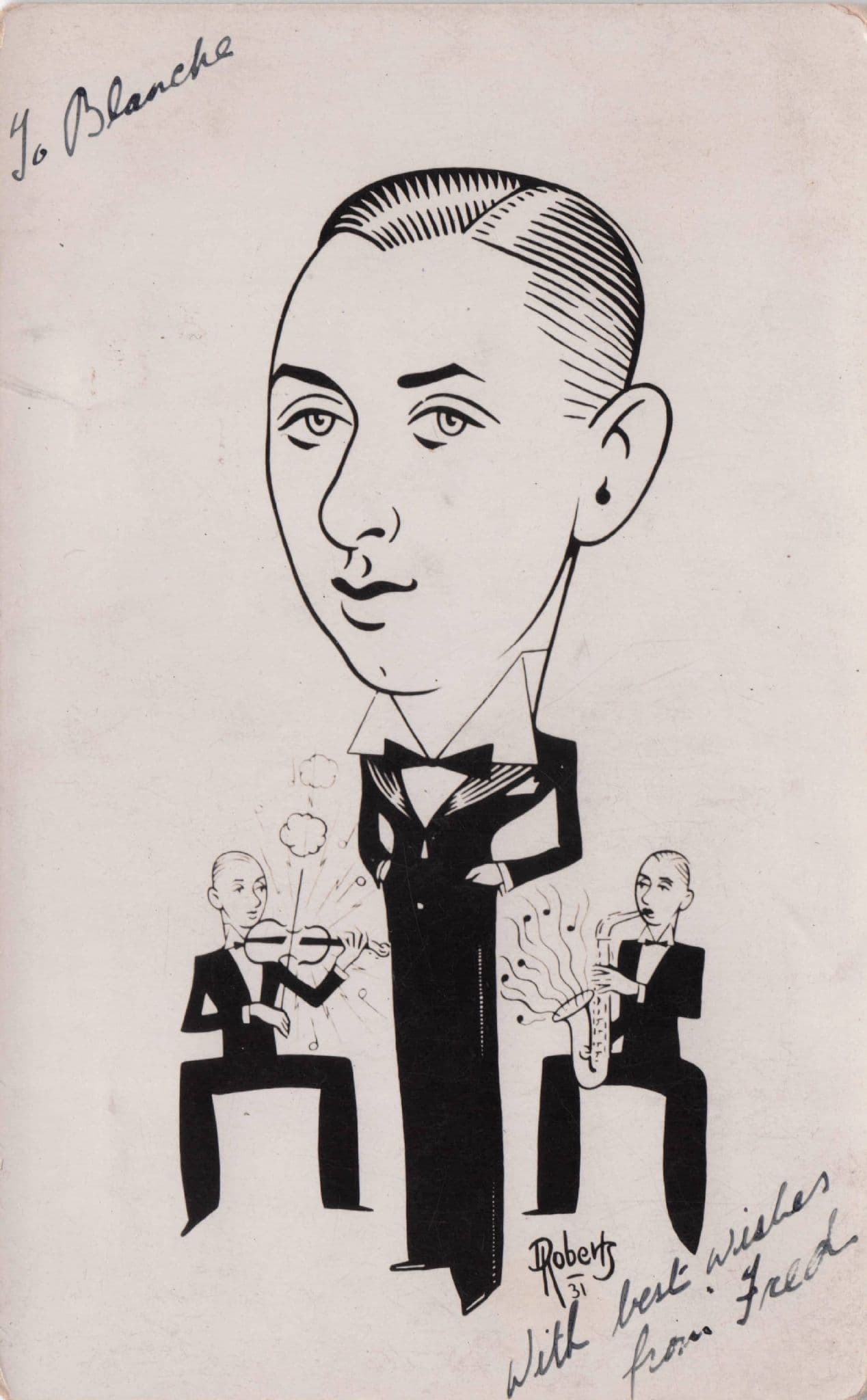 Fred Jazz Big Band Birmingham Caricature Hand Signed Autograph