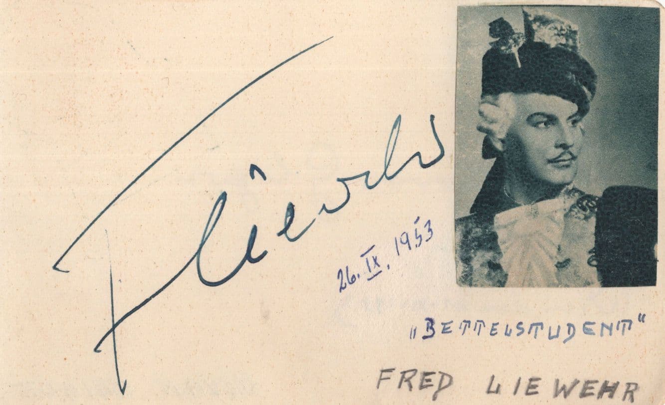 Fred Liewehr Austrian Opera Actor Double 1953 Hand Signed Autograph