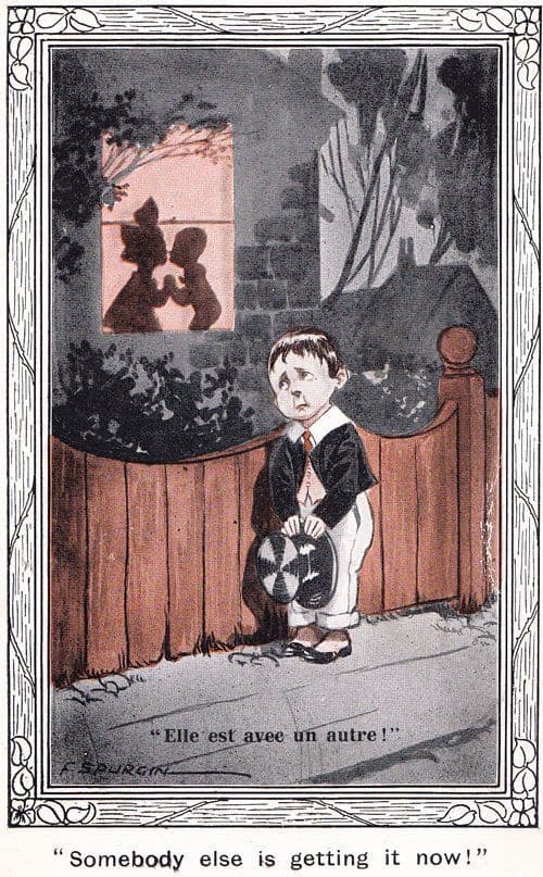 Fred Spurgin Lovers Quarrel Argue Fight Violence WW1 French Humour Postcard