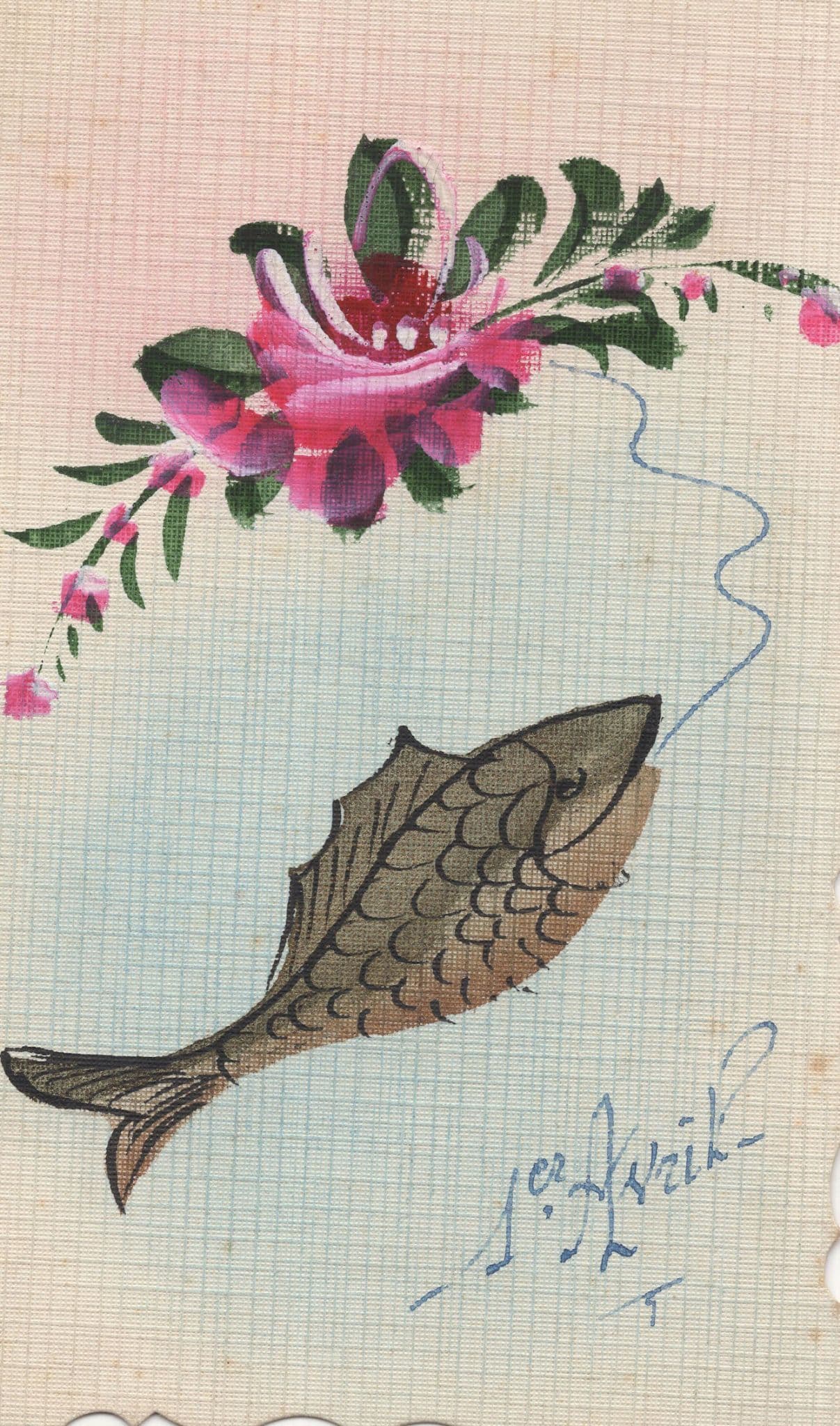 French Antique April Fools Day Fishing Fish Comic Old Postcard