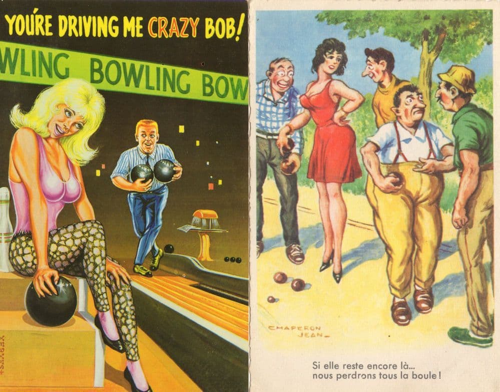 French Bowls Bowling 2x Comic Postcard s