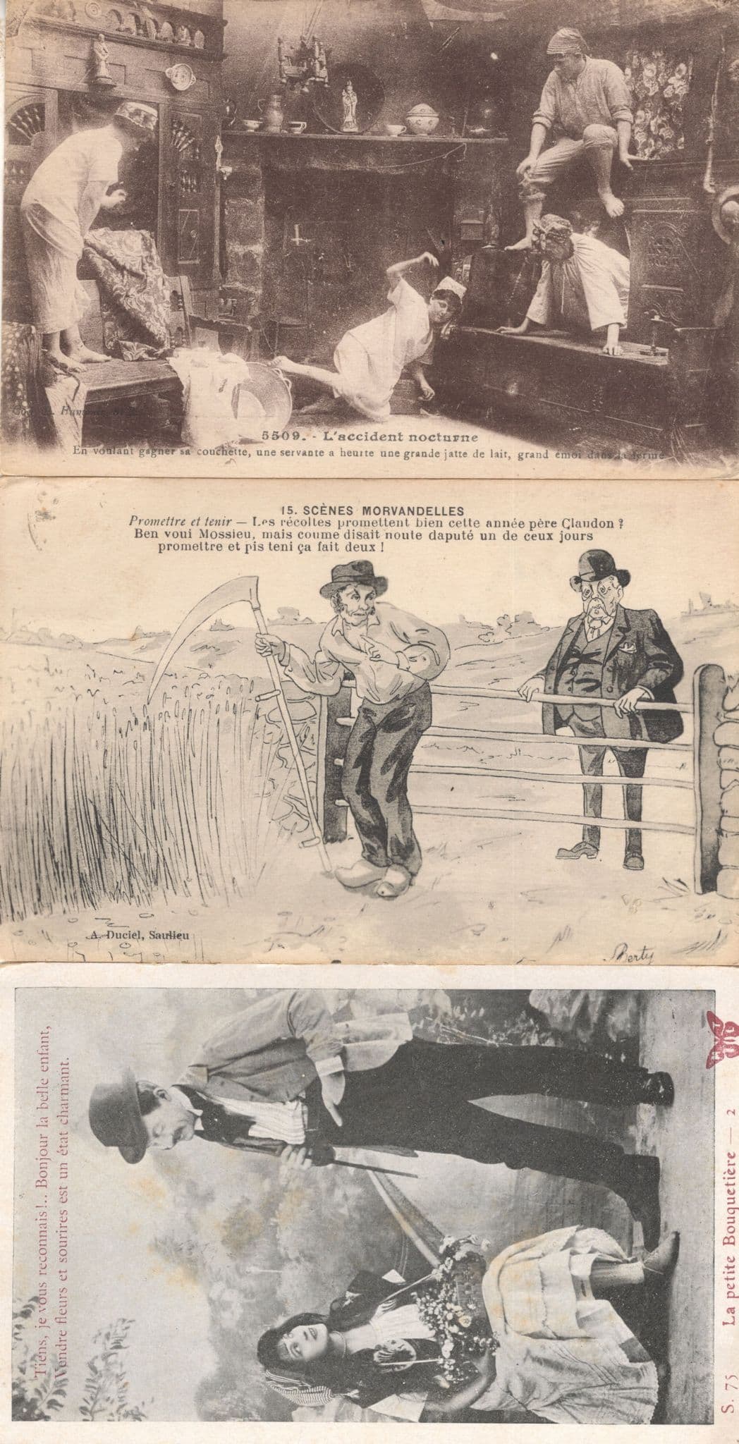 French Charlie Chaplin Style Comic Farmer 3x Old Postcard s