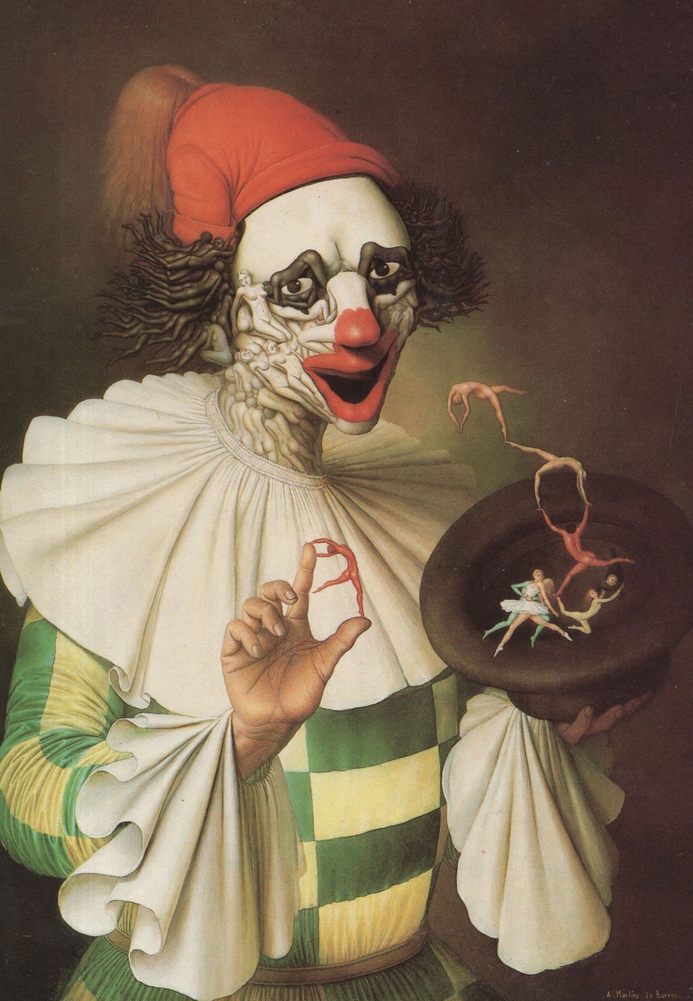 French Clown With Ballet Dancers In Bowler Hat France Painting Postcard