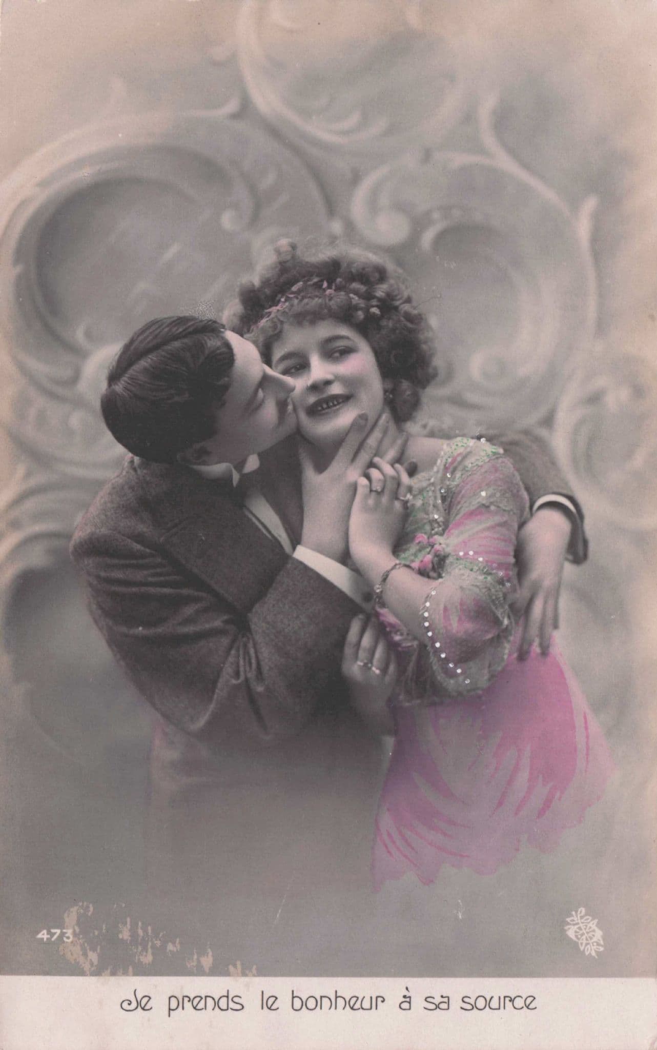 French Dominant Man Kissing Lady Old Secret Code Romantic Postcard