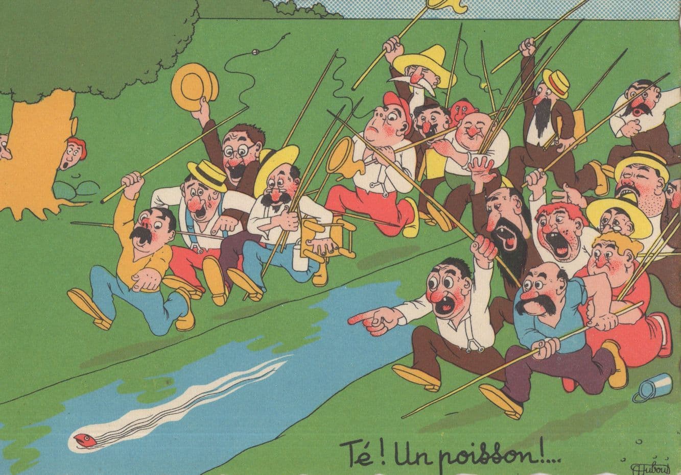 French Fishing Chaos Rush Hour Fisherman Comic Humour Postcard