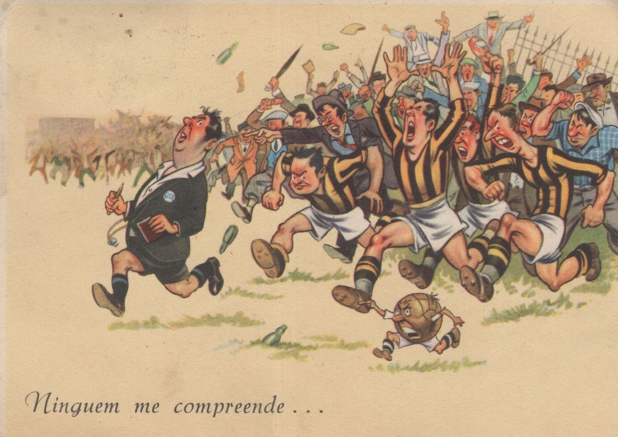 French Football Referee Antique Comic Sports Postcard