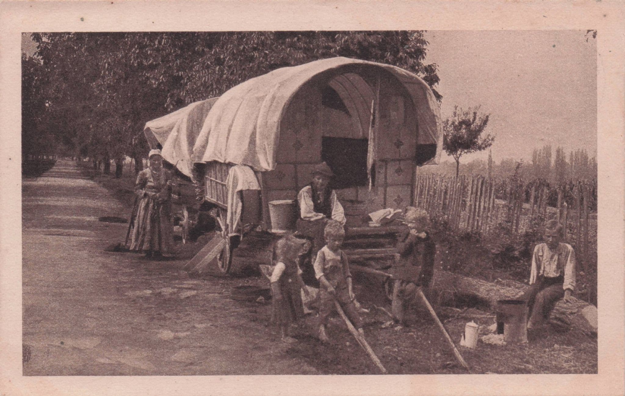 French Gipsy Romany Travelling Circus Transport Antique Postcard
