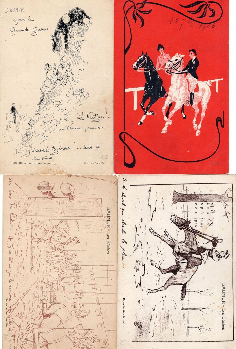 French Horse Racing 4x Antique Comic Postcard s
