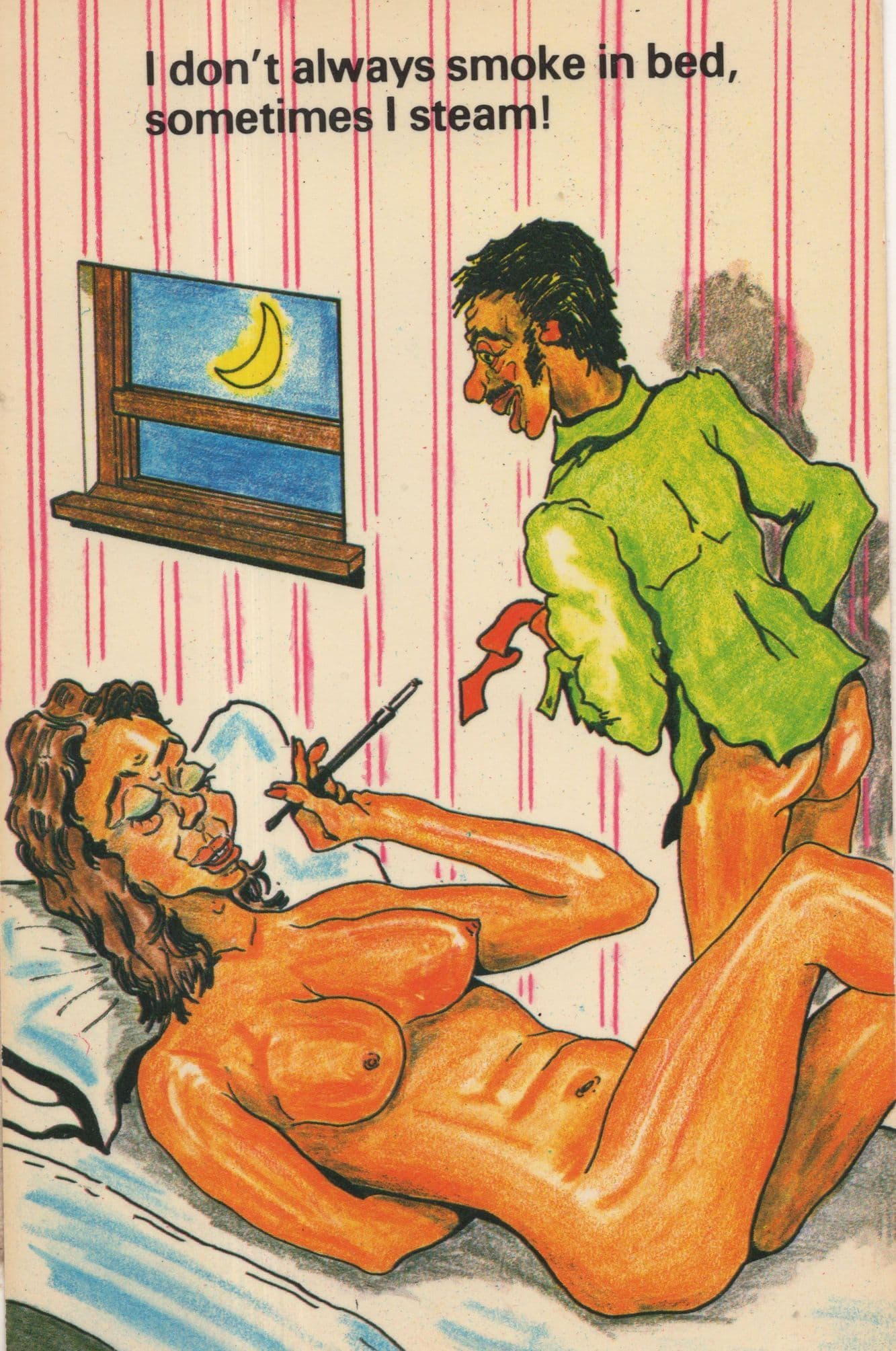 French Man Lady Smoking Cigarettes After Sex Comic Postcard