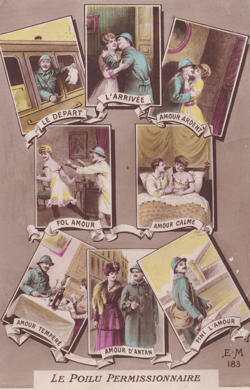 French Soldier On Train Lovemaking In Bed Antique Postcard