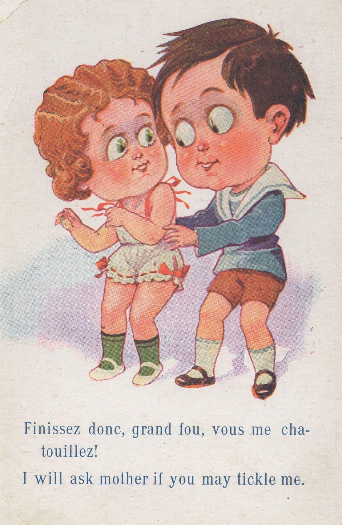 French Tickle Tickling Antique Comic Humour France Postcard