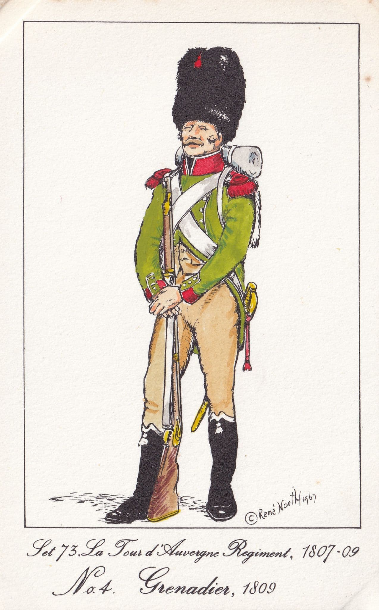 French Tours D'Auvergne Grenadier Officer Napoleonic War Uniform PB Postcard